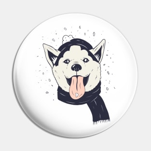 Husky Puppy Christmas Snowing Design Pin