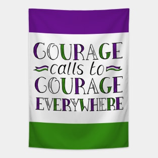 Suffragette Quote "Courage Calls to Courage Everywhere" on suffragette flag colours Tapestry