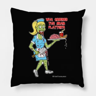 Zombie Waitress With Brain Platter Pillow