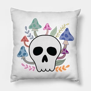 Skull with Mushrooms and Flowers Pillow