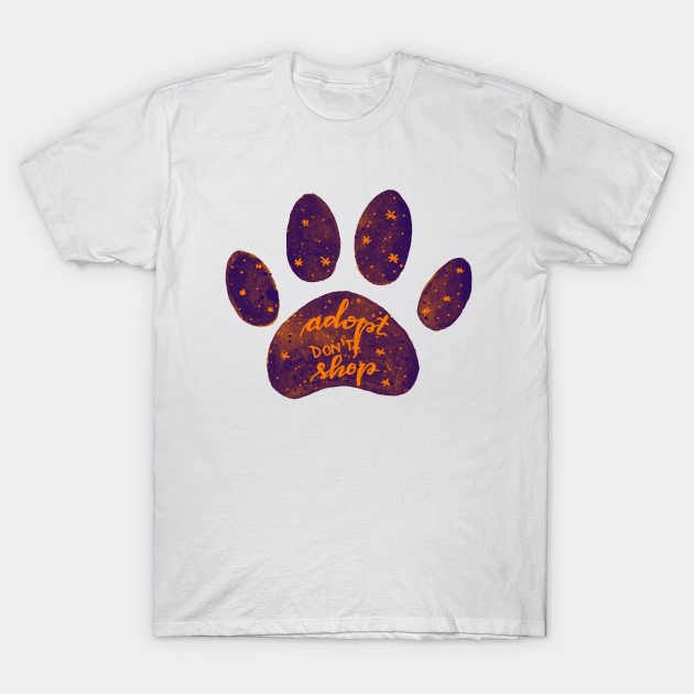 Adopt don't shop watercolor galaxy paw - purple and orange - Watercolor - T-Shirt