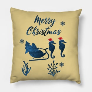 Santa Claus And Sea Seahorse Sleigh Pillow