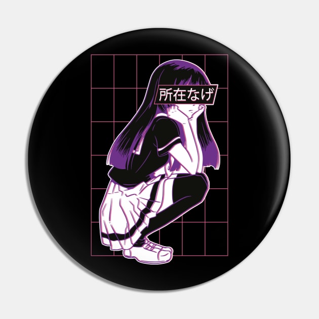 Bored Japanese Anime Girl Synthwave Retrowave Vaporwave Cyberpunk Grid Chillwave 80's Retro Pin by displace_design