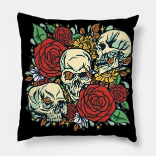 Skulls, Leaves and Roses design Pillow