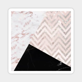 Pink Marble Black Chevron Color Block Geometric Magnet