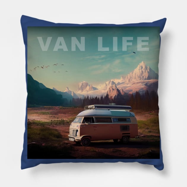 Van Life Camper RV Outdoors in Nature Pillow by Grassroots Green