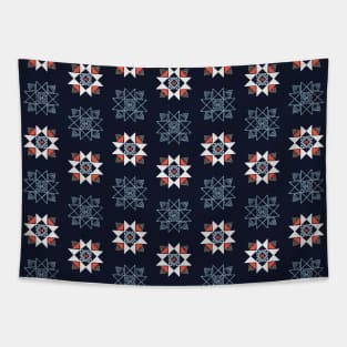 Ethnic Traditional Motifs in Blue and Red Tapestry