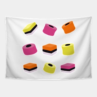 Liquorice Allsorts Sweets on White Tapestry