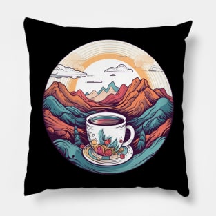 Bold Coffee, Towering Mountains Pillow