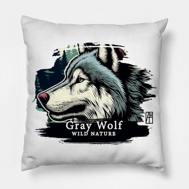 Gray Wolf - WILD NATURE - WOLF -2 Pillow by ArtProjectShop