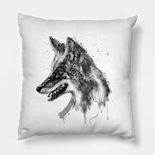 Coyote Head Black and White Pillow