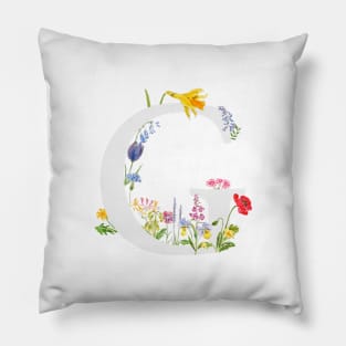 botanical monogram alphabet g wildflowers Pillow