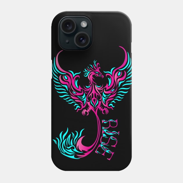 Rise up like a Phoenix from the ashes. Pink and Blue Phoenix in a Tribal / Tattoo Art style Phone Case by Designs by Darrin