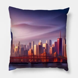 Manhattan skyline at sunset Pillow