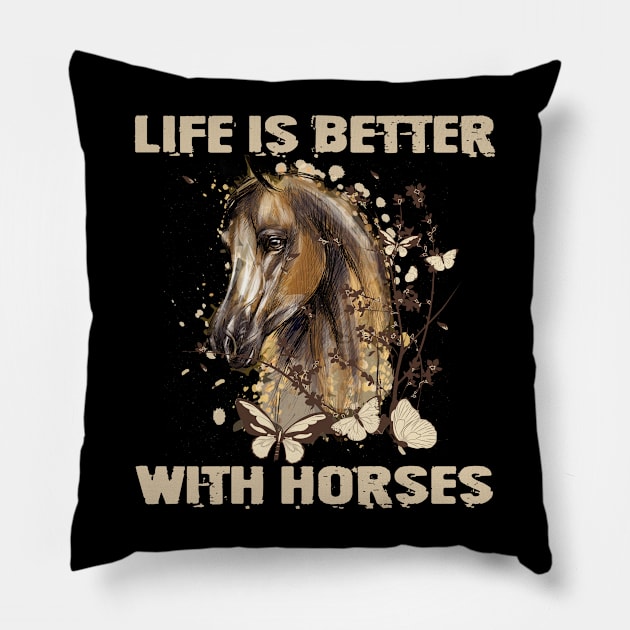 Life Is Better With Horses Horseback Riding Pillow by CardRingDesign