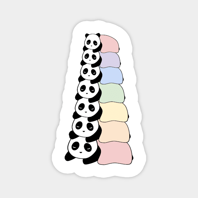 Sleepy Panda Stack (Rainbow, White Background) Magnet by elrathia