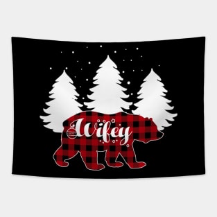 Wifey Bear Buffalo Red Plaid Matching Family Christmas Tapestry