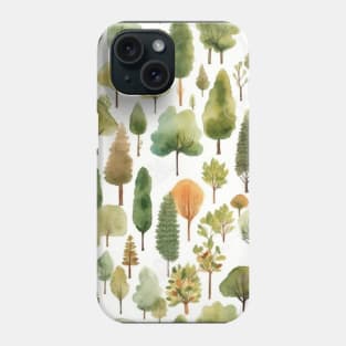 Pastel Oasis: A Serene Seamless Pattern of Trees and Plants in Soft Hues Phone Case