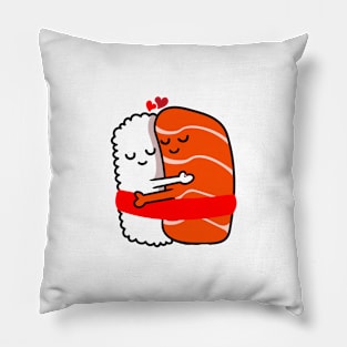 Cute Sushi Salmon Couple Hugging Valentines Day Pillow