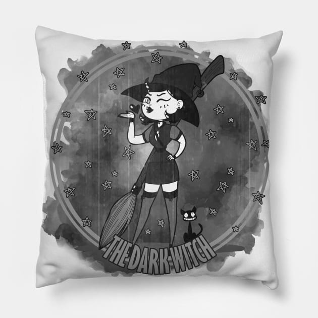 The dark witch - B&W Pillow by Meeko_Art