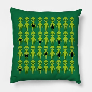 Small green men from Mars . Extraterrestrials In bathing suites. Pillow