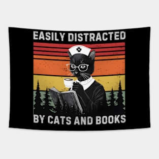 Easily Distracted By Cats And Books Cat Book Nurse Tapestry