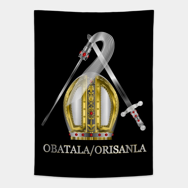 Orisha Obatala Papal Hat Silver Sword and Whisk Tapestry by geodesyn