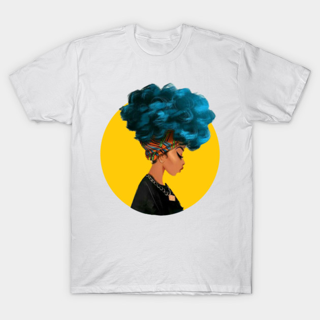Womens Afro Words Natural Hair T Shirt With Black Woman Profile