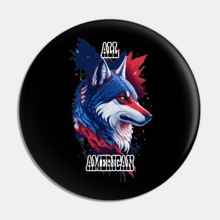 All American Forth of July Wolf Star Spangled Banner Pin