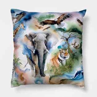 Whispers of the Wild: Exquisite Watercolor Wildlife Animal Pillow