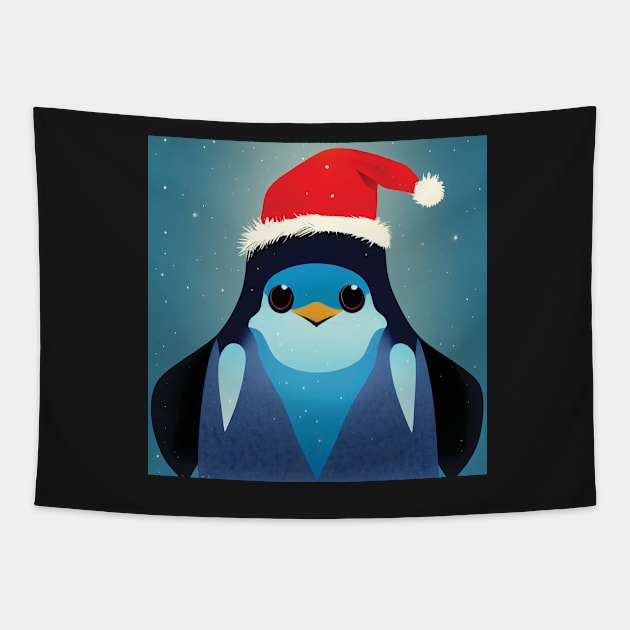 Penguin in Santa Hat Tapestry by Geminiartstudio