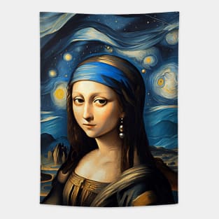 Mona Lisa with a Pearl Earring under The Starry Night Tapestry