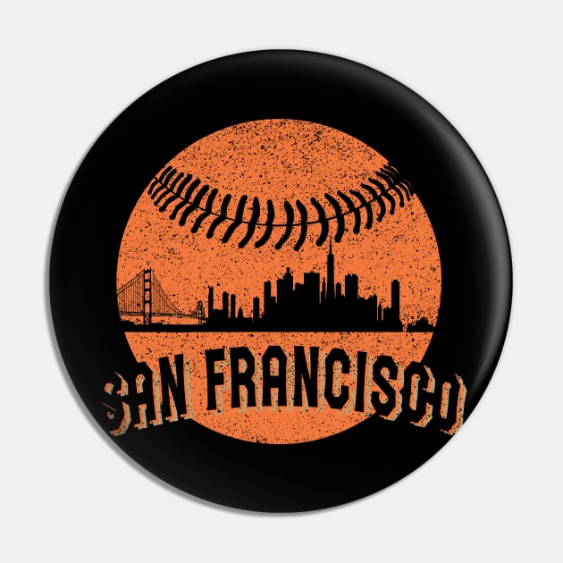 Vintage San Francisco Downtown Skyline Baseball For Game Day Pin by justiceberate