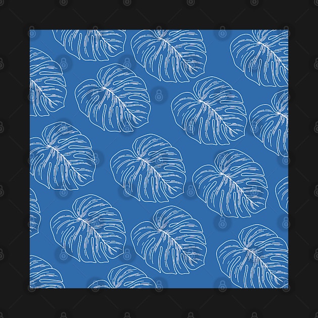 monstera tropical plant hawaii aloha print blue and white by maplunk