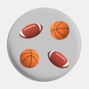 Footballs and Basketballs (Silver Gray Background) Pin