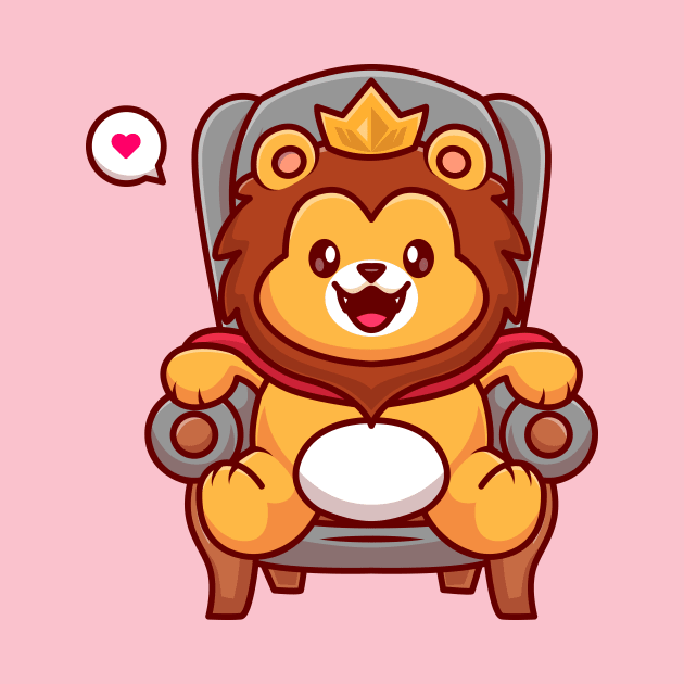 Cute Lion King Sitting On The Royal Chair Cartoon by Catalyst Labs