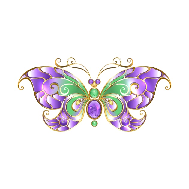 Gold Butterfly with Amethyst by Blackmoon9