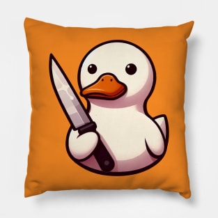 a cute white duck holding a knife Pillow