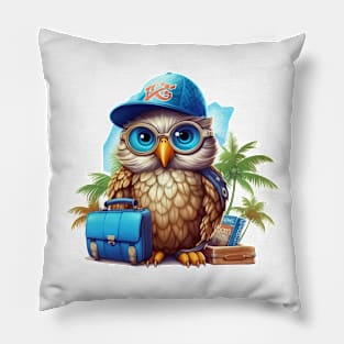 Owl on Vacation #5 Pillow