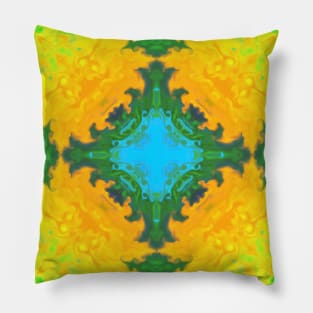 Psychedelic Kaleidoscope Square Blue Yellow and Green Pillow