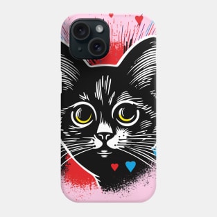 Expressionist black cat hearts design love for cat owner gift Phone Case