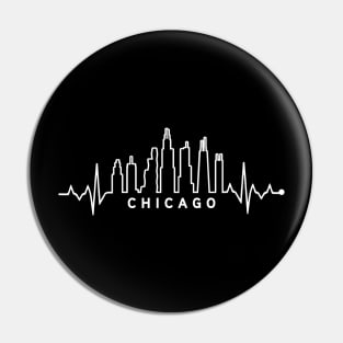 Chicago City Skyline EKG Heartbeat Night Sky Silhouette Pin