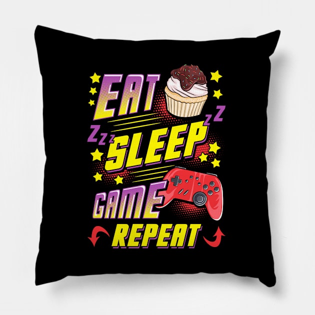 Funny Eat Sleep Game Repeat Gamer Gaming Pillow by theperfectpresents