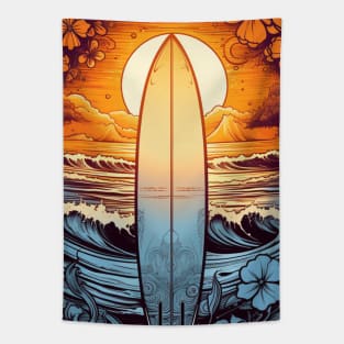 Summer Surf Board Sunset Tapestry