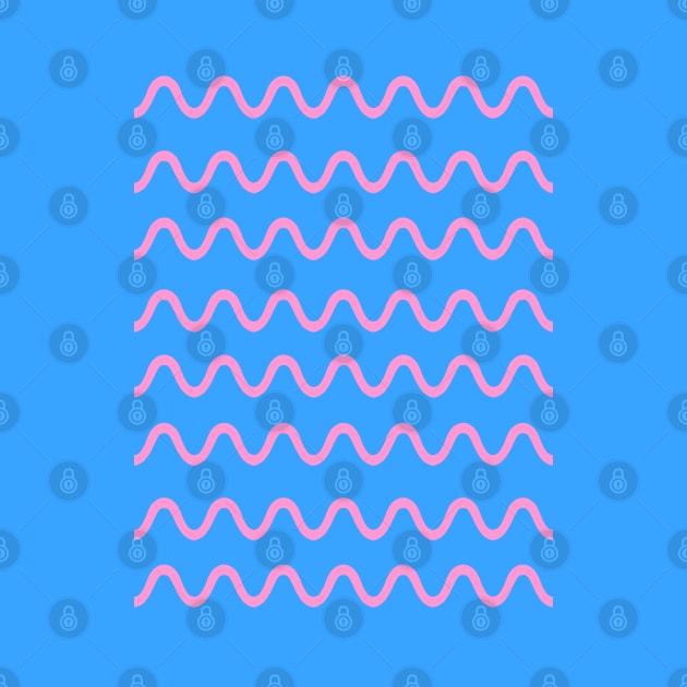 Wavy, Squiggly Lines, Pink on Blue by OneThreeSix