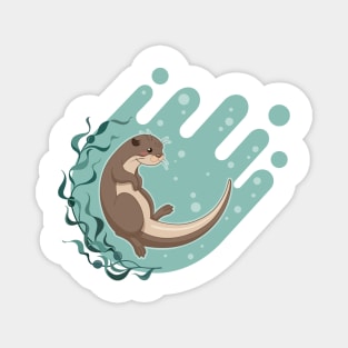 Sea otter floating on water with kelp forest vector illustration Magnet