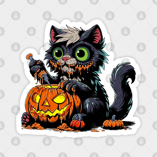 Halloween Pumpkin Carving Cat Magnet by H. R. Sinclair