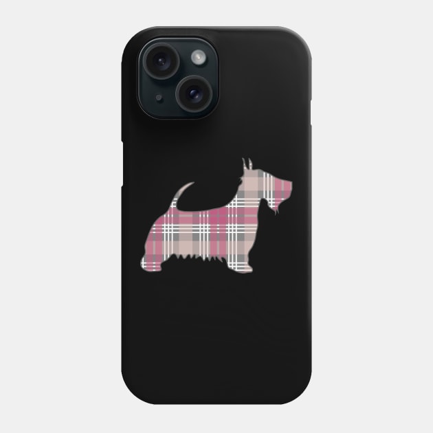 Pink, Grey and White Tartan Scottish Terrier Dog Silhouette Phone Case by MacPean