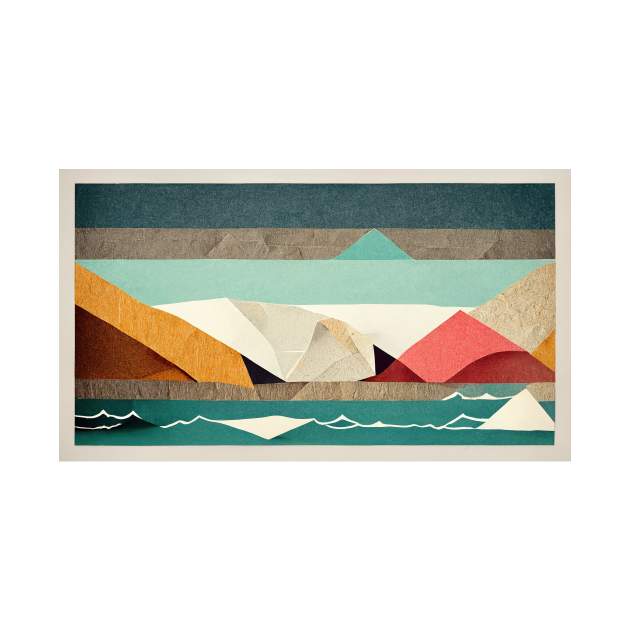 Rocky Coast and Crashing Waves - Abstract Papercraft Landscape by JensenArtCo