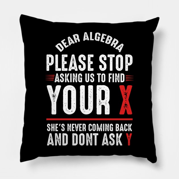 Dear Algebra Please Stop Asking Us To Find Your X Pillow by monolusi